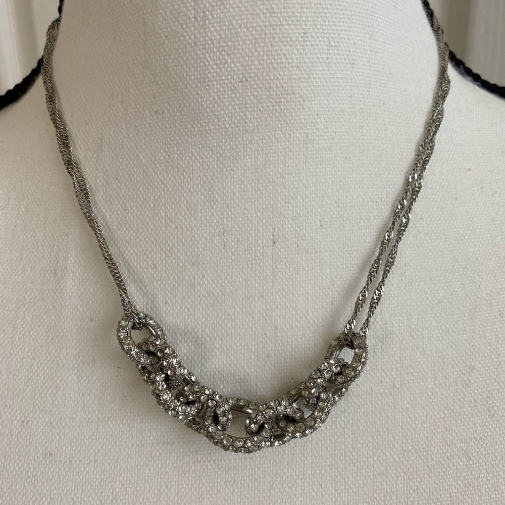 Monet Silver-tone Rhinestone Links Necklace, Adjustable 16”-18”
